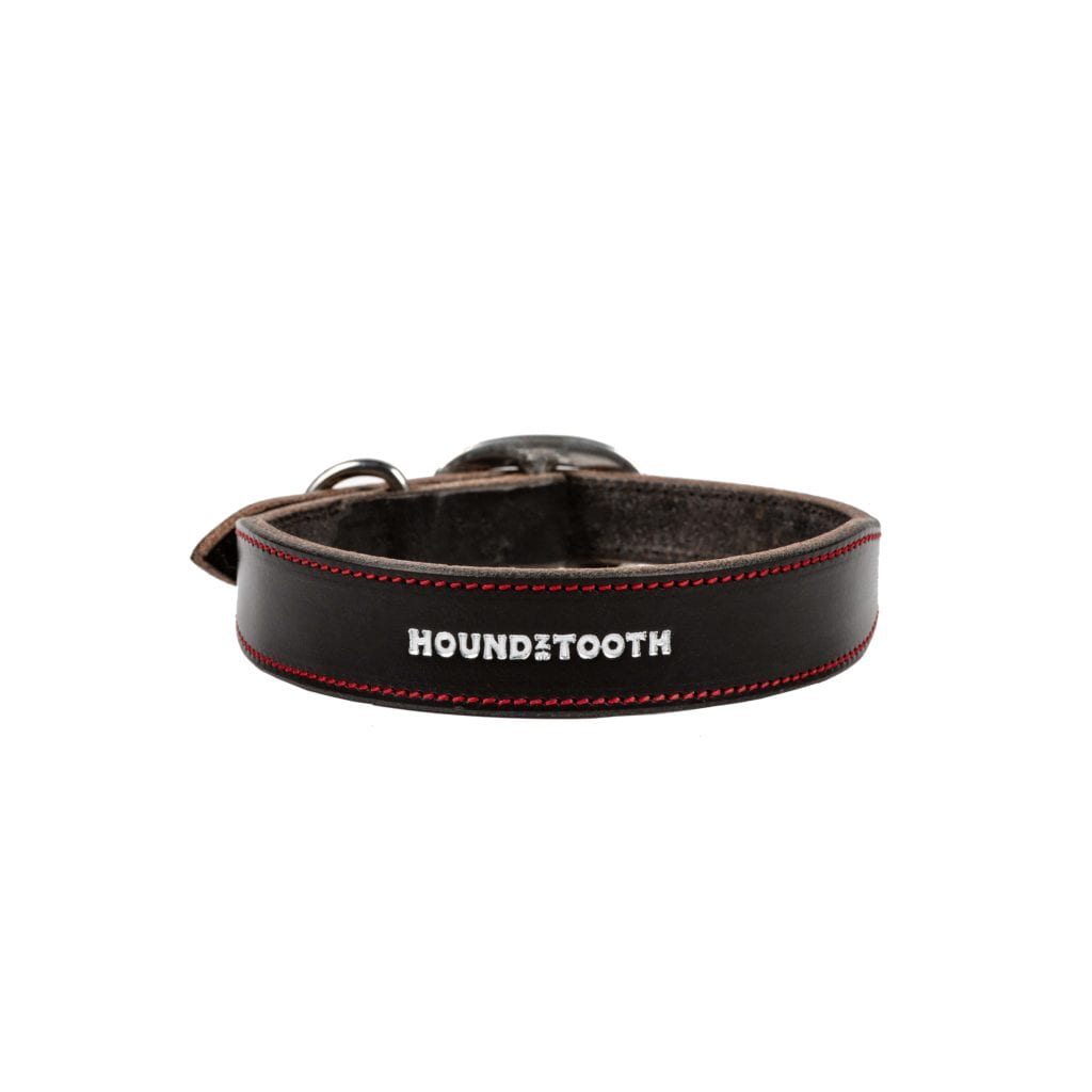 Classic Houndz Black Leather Dog Collars with Red Accents
